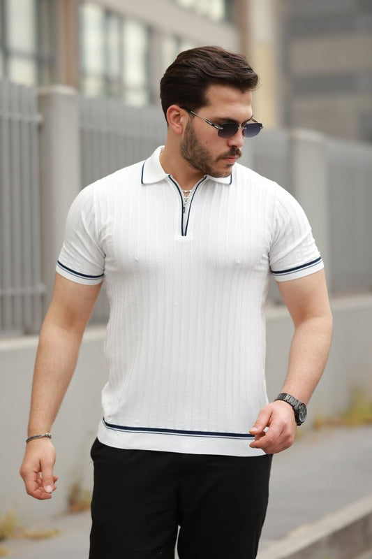 Erkek Fermuarlı Yakalı Kısa Kollu T-shirt