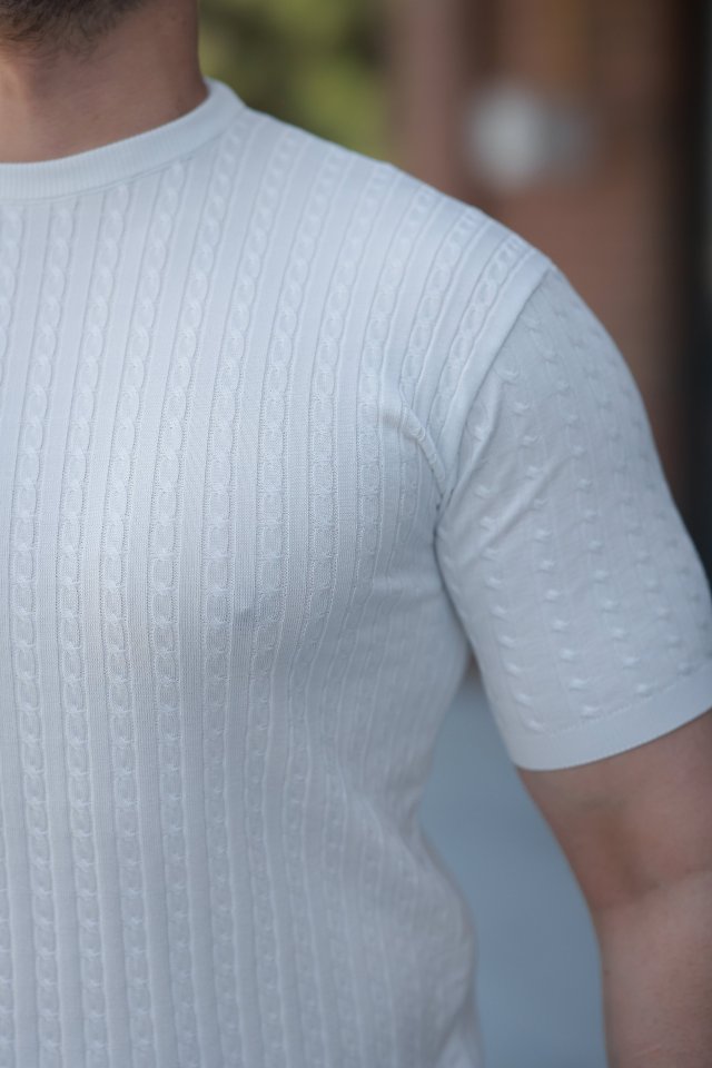 Erkek Bisiklet Yaka örgü Desenli Kısa örme Triko Kısa Kollu T-shirt