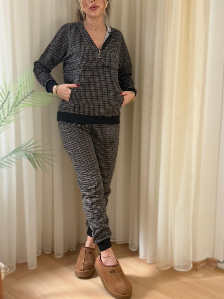 Kadın Iki Iplik Kumaş Fermuar Detay Kapüşonlu Ikili Takım