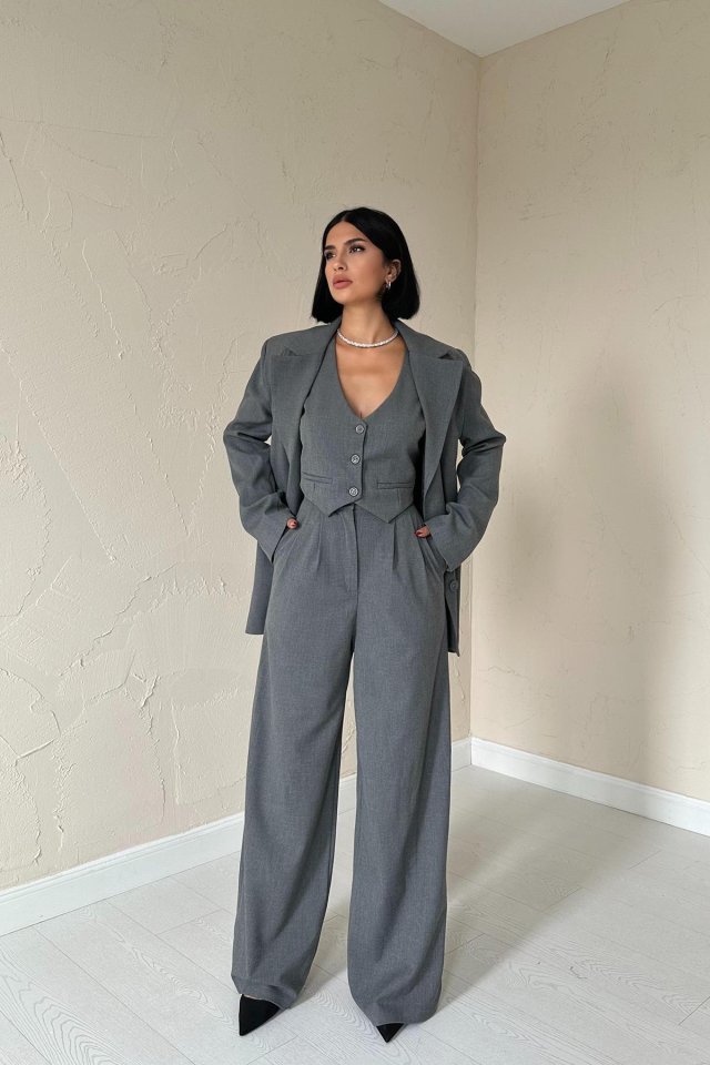 Antrasit Klas Ceket Ve Yelek Ve Pantolon Takım