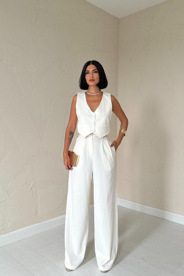 Ekru Klas Ceket Ve Yelek Ve Pantolon Takım