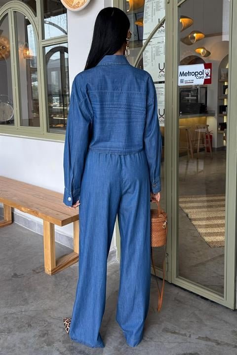 Denim Gömlek Plazzo Pantolon Takım 10163-08