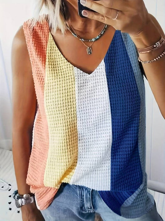 Kadın Askılı V Yakalı çok Renkli Triko Bluz