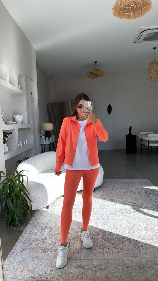 Kadın Uzun Kol Fermuar Detay Ceket Ve Yüksek Bel Toparlayıcı Tayt Ikili Takım