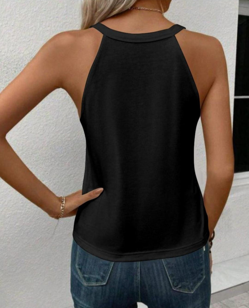 Kadın Sıfır Kol Halter Yaka Kalp Baskılı Viskon Bluz