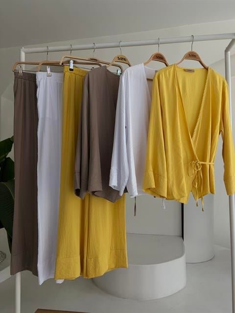 Kruvaze Model Klasik Pantolonlu Çupra Keten Takım 10191