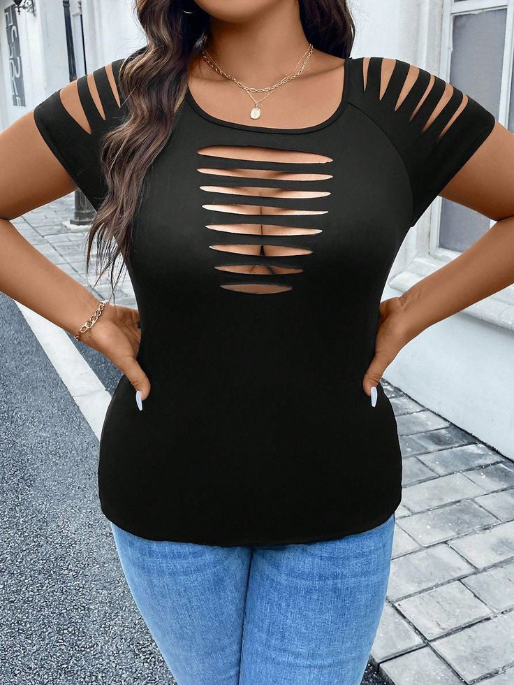 Kadın Kısa Kollu Omuz Ve Göğüs Kesik Detay Viskon Bluz