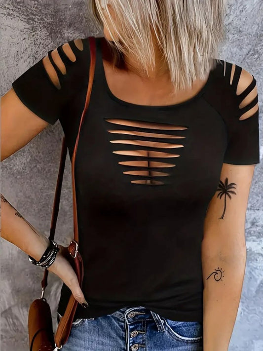 Kadın Kısa Kollu Omuz Ve Göğüs Kesik Detay Viskon Bluz