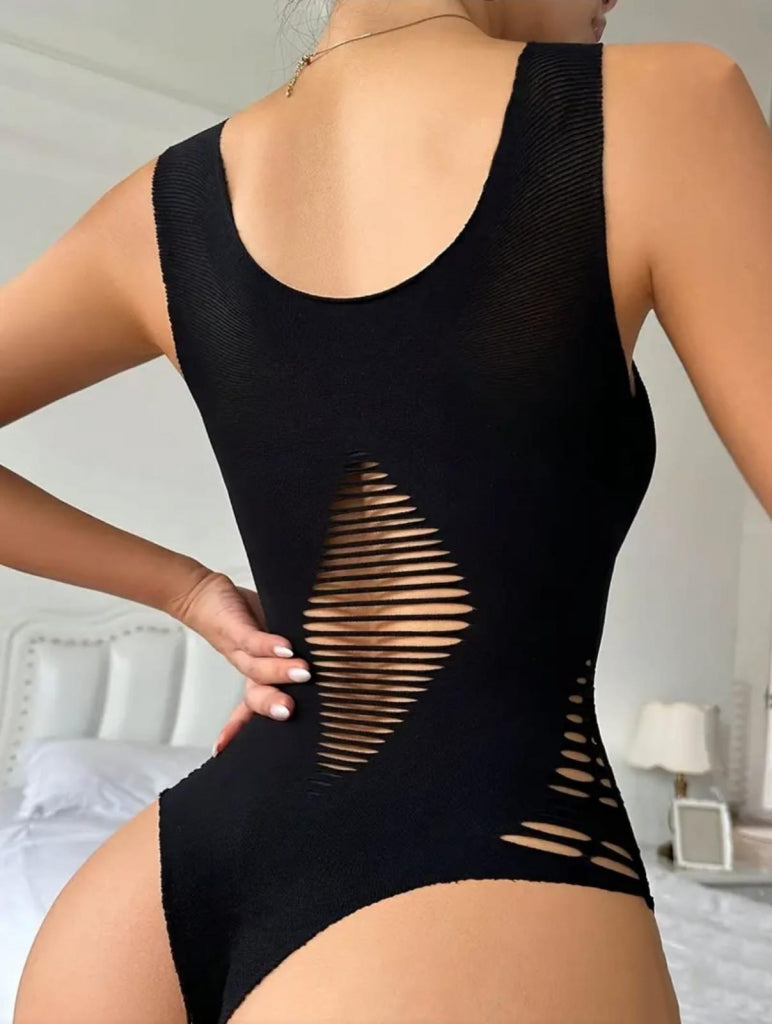 Kadın Sıfır Kol Göğüs, Sırt Ve Yanları Kesik Detay çıtçıtlı Viskon Bodysuit