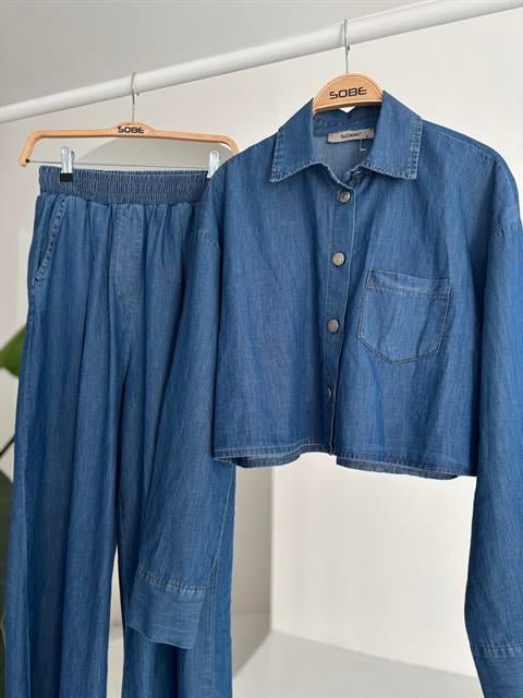 Denim Gömlek Plazzo Pantolon Takım 10163-08