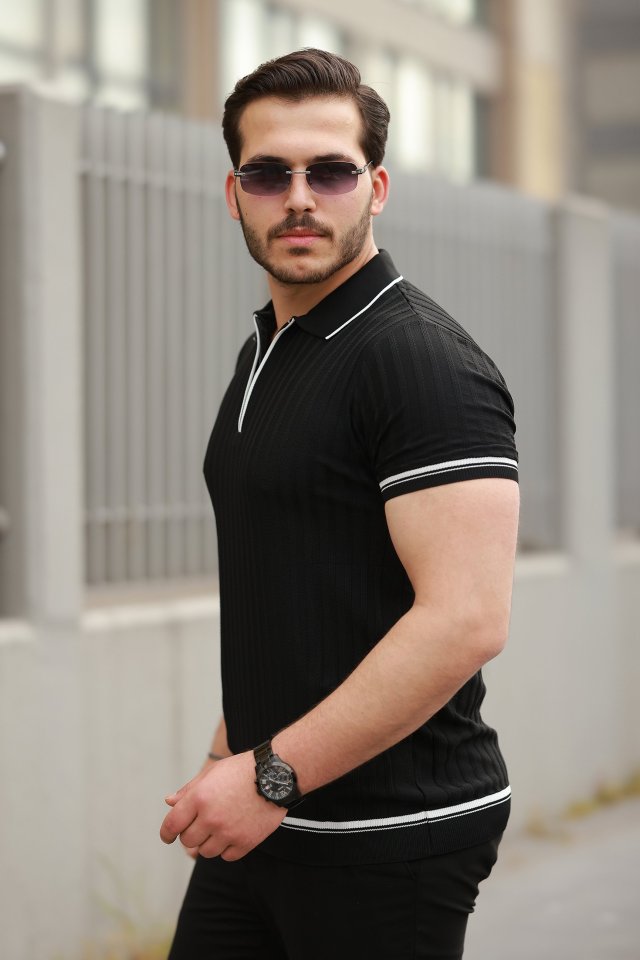 Erkek Fermuarlı Yakalı Kısa Kollu T-shirt