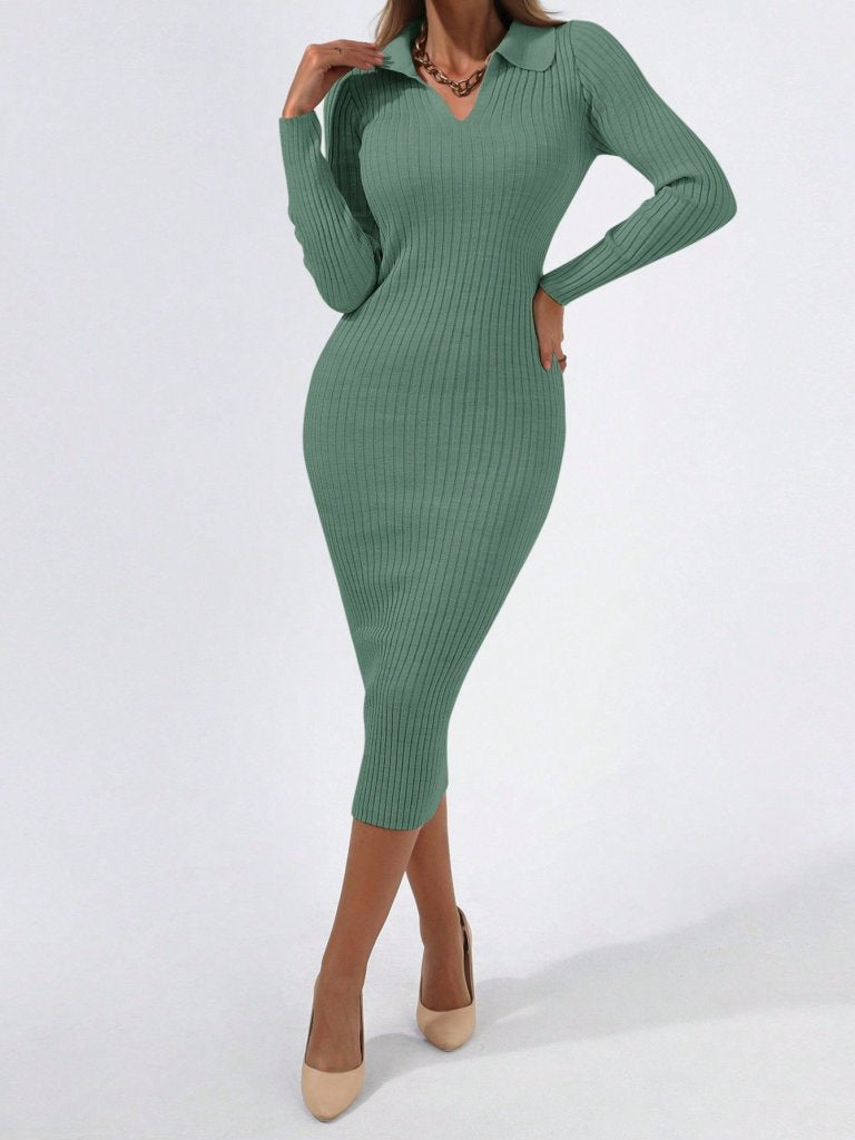 Kadın Uzun Kollu Yakalı Triko Elbise