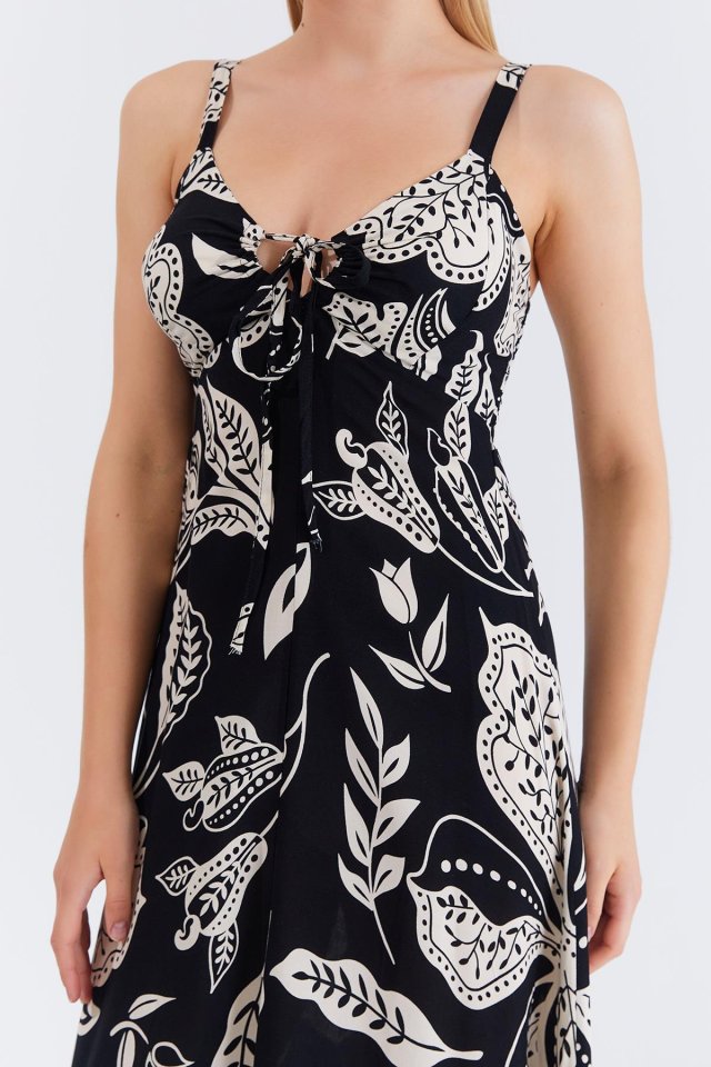 Askılı Viscon Elbise - Siyah