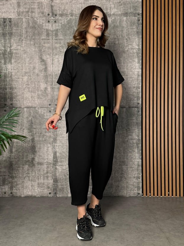 Kadın Kısa Kollu Bisiklet Yaka Viskon Iki Iplik Bluz Ve Pantolon Ikili Takım