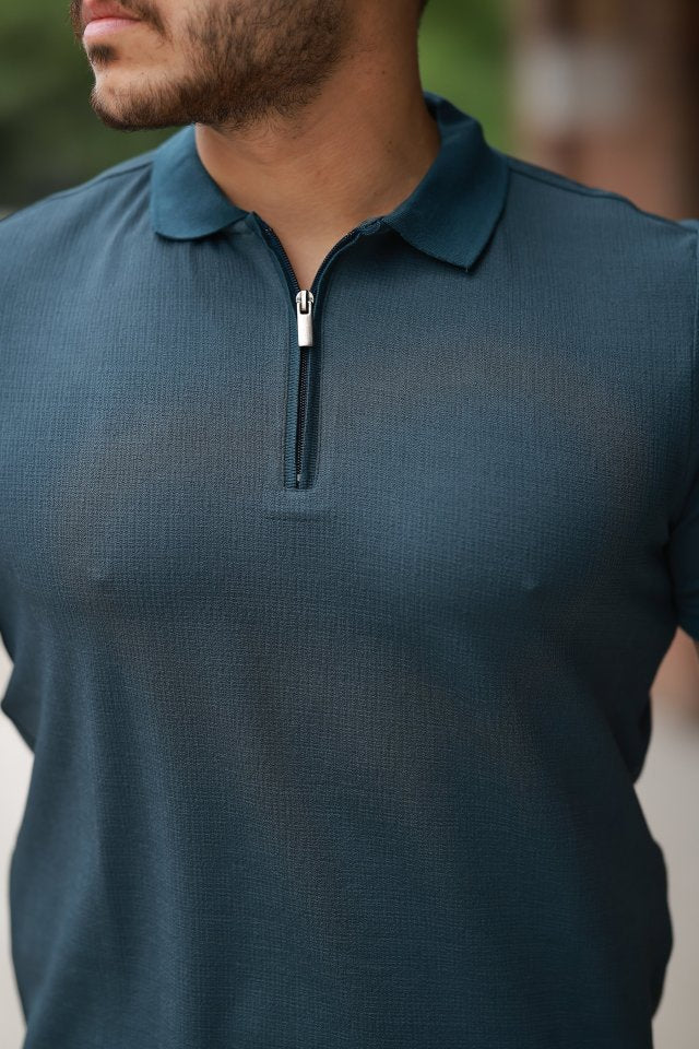 Erkek Fermuarlı Yaka Kısa Kollu Tişört