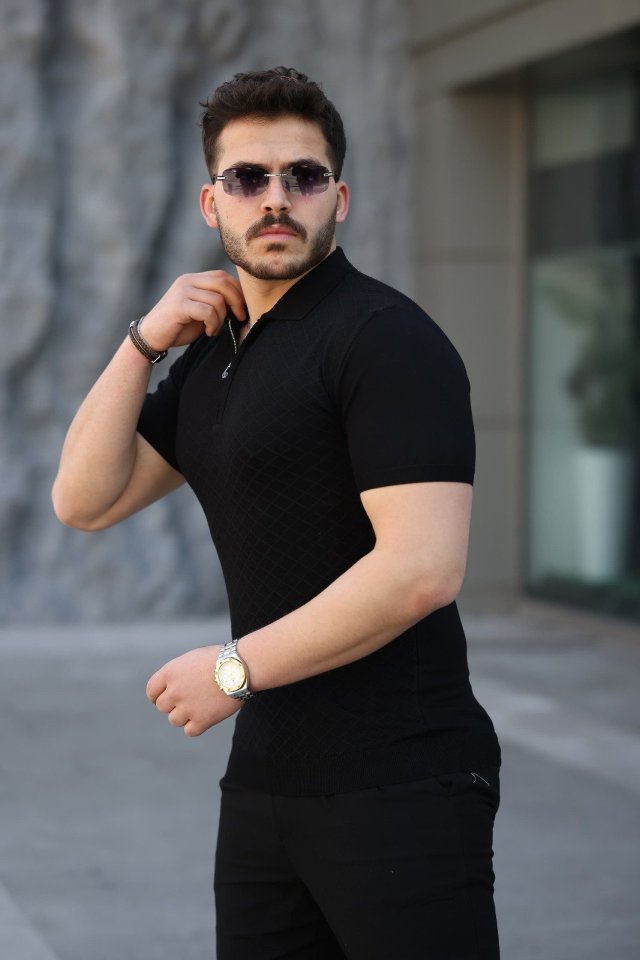 Erkek Viskon Kumaş Polo Yaka Desenli Tişört