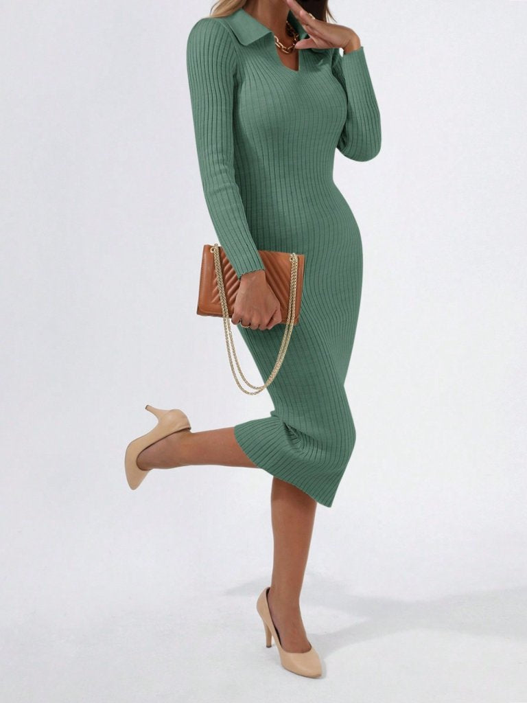 Kadın Uzun Kollu Yakalı Triko Elbise