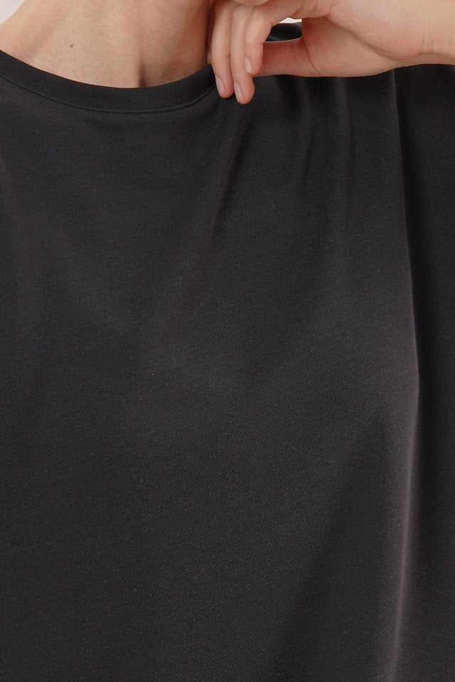 Modal Kısa Kollu Üst Ve Geniş Paça Eşofman İkili Siyah Takım