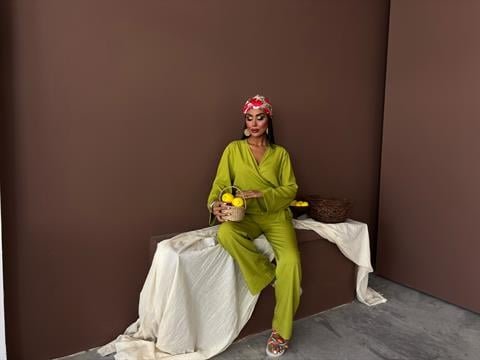 Kruvaze Model Klasik Pantolonlu Çupra Keten Takım 10191