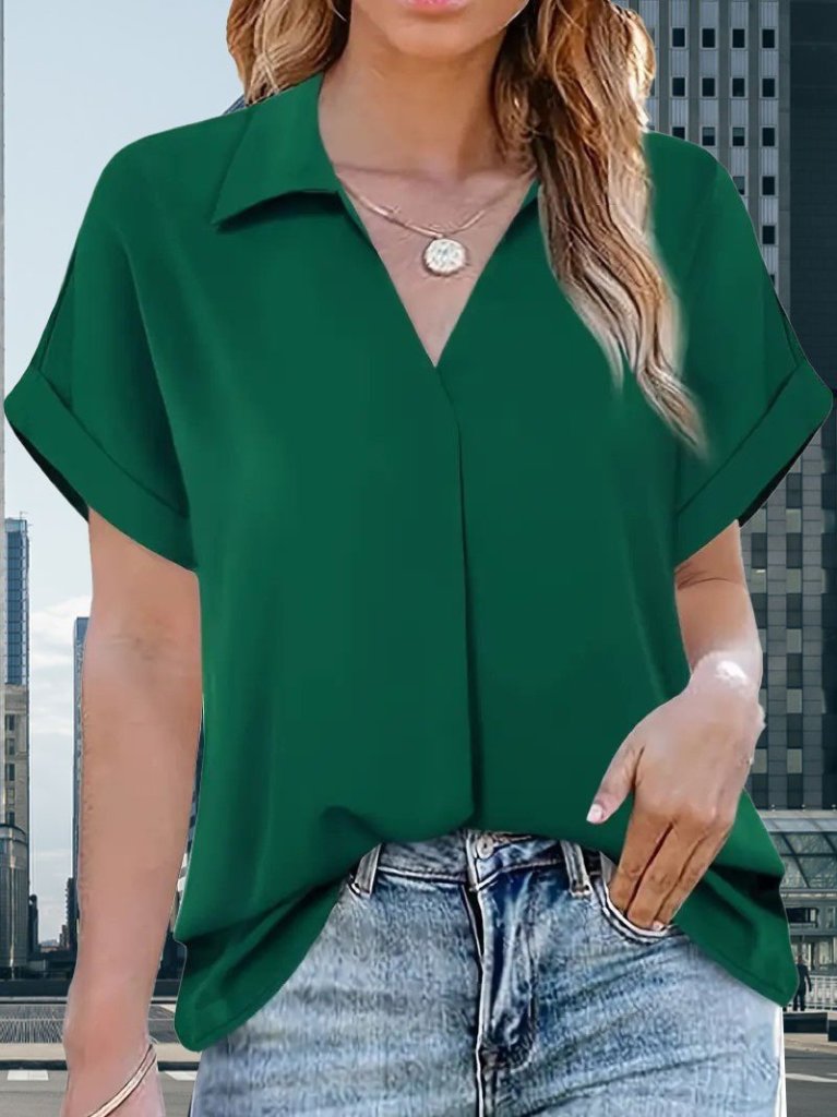 Kadın Kısa Kollu Yakalı Uzun Sandy Bluz