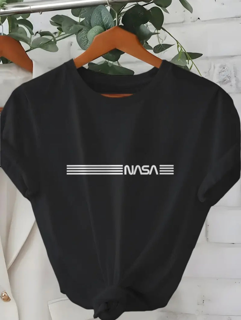 Erkek Kısa Kollu NASA Baskı Bisiklet Yaka T-shirt