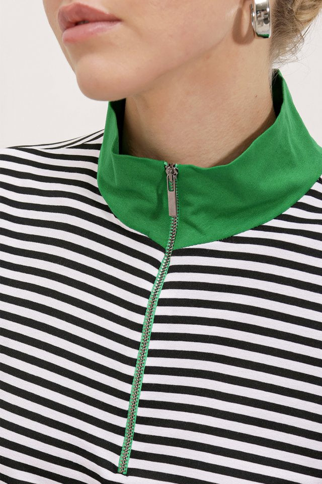 Yeşil Polo Yaka Fermuarlı Çizgili Tişört 0497