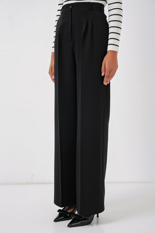 6647 Bol Paça Kumaş Pantolon - Siyah