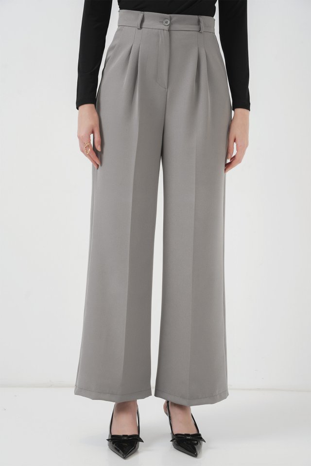 6647 Bol Paça Kumaş Pantolon - Gri