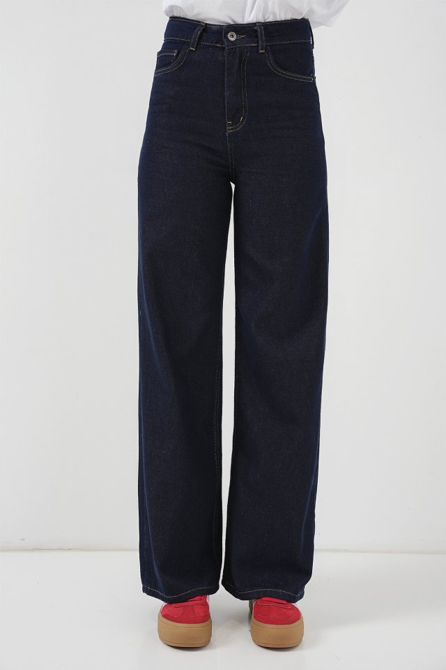 Bol Paça Yüksek Bel Palazzo Kot Pantolon 6656 - K. Lacivert