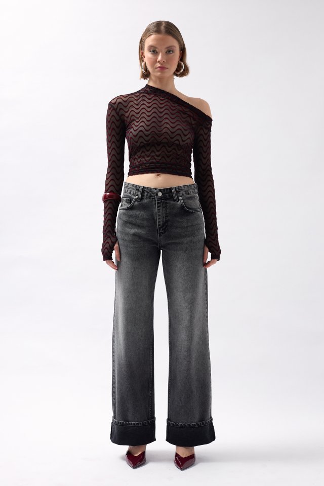 Paça Katlamalı Yüksek Bel Jean