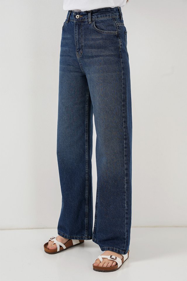 Bol Paça Yüksek Bel Palazzo Kot Pantolon 6656 - B.Lacivert