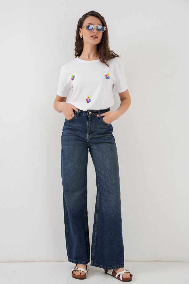 Bol Paça Yüksek Bel Palazzo Kot Pantolon 6656 - B.Lacivert