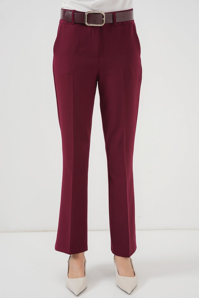 6538 Kemerli İspanyol Paça Pantolon - Bordo