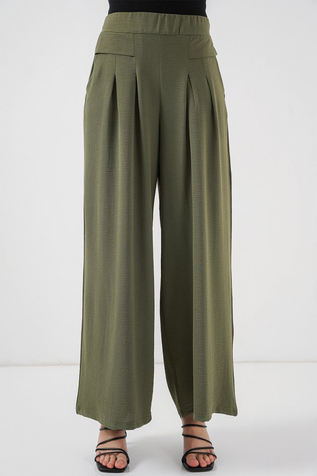 Geniş Paça Pileli Pantolon 6718 - Haki