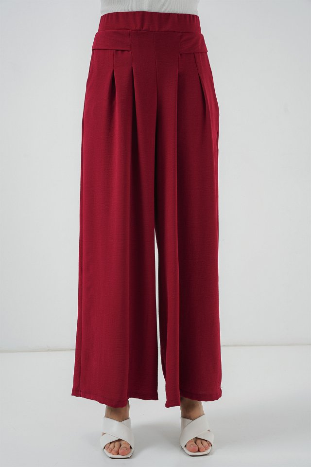 Geniş Paça Pileli Pantolon 6718 - Kırmızı