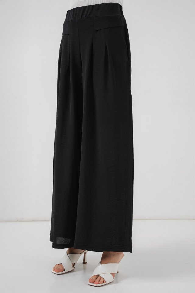 Geniş Paça Pileli Pantolon 6718 - Siyah