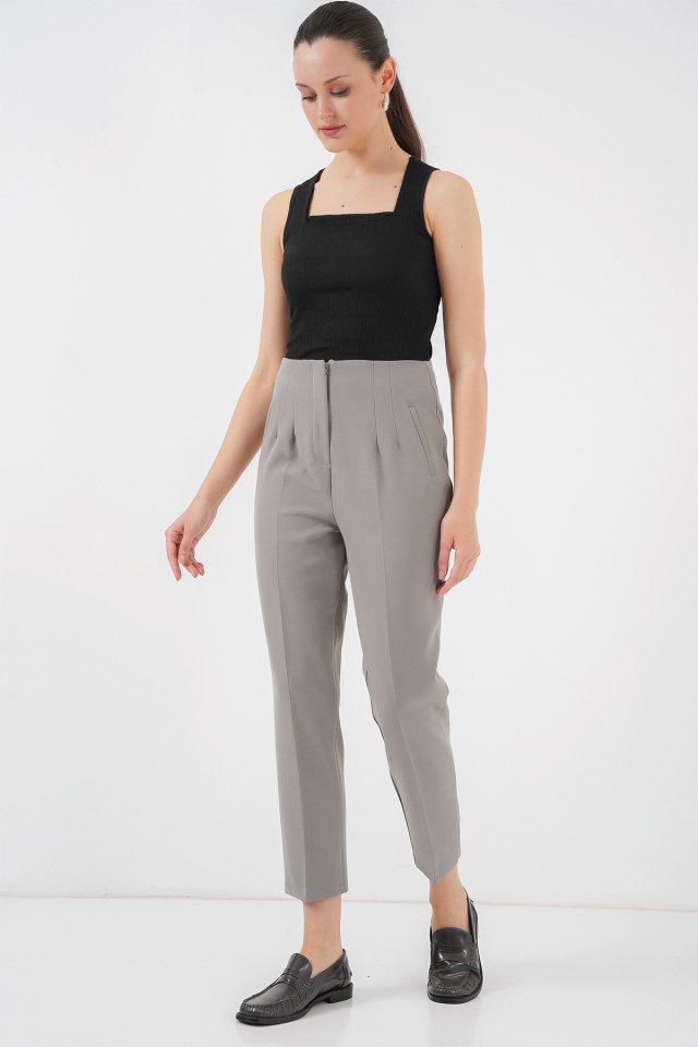 6650 Yüksek Bel Kumaş Pantolon - Gri