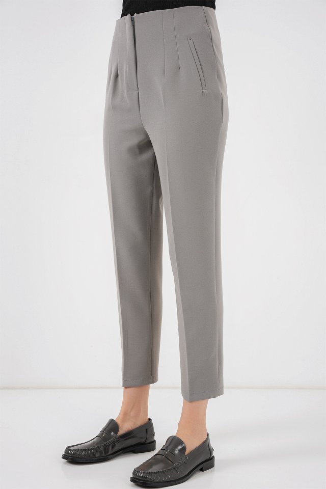6650 Yüksek Bel Kumaş Pantolon - Gri