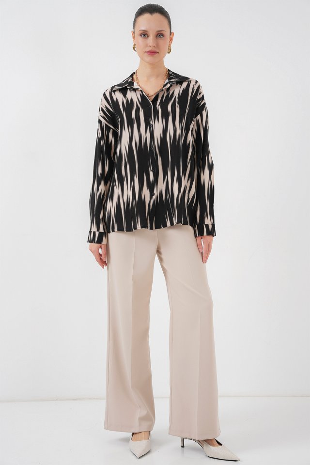 Desenli Oversize Gömlek 20301 - Siyah