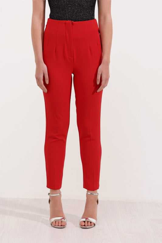 Kırmızı Yüksek Bel Kumaş Pantolon 6650