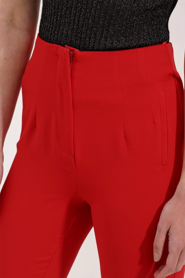 Kırmızı Yüksek Bel Kumaş Pantolon 6650