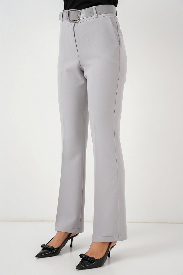 6538 Kemerli İspanyol Paça Pantolon - Gri