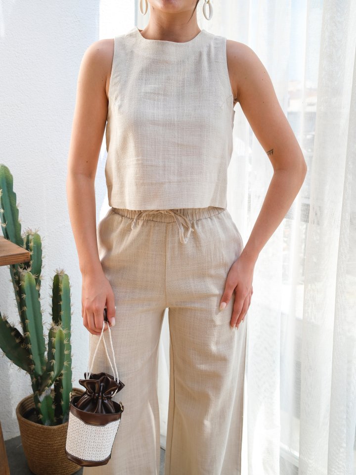 Keten Bluz Ve Pantolon İki̇li̇ Takim