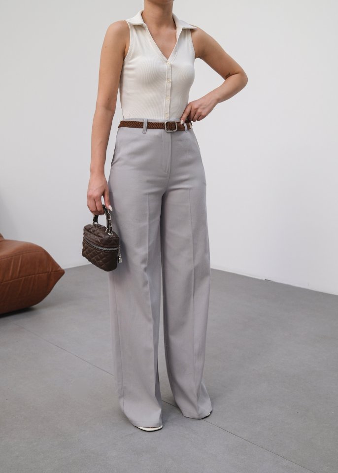 Keten Kemerli̇ Ve Dökümlü Palazzo Pantolon (Kemer Dahi̇l)