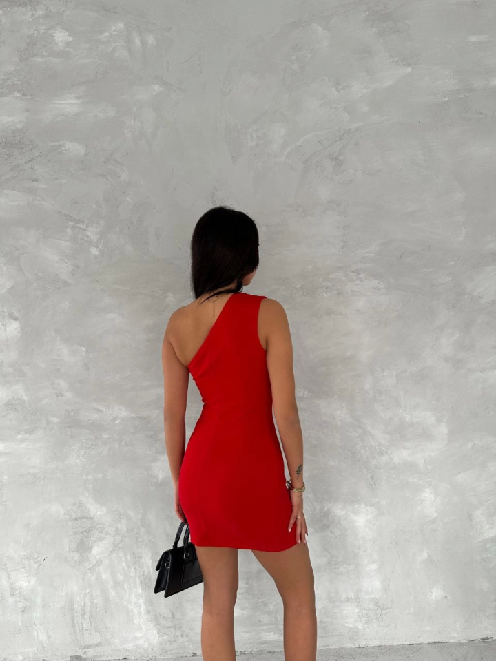 Tek Omuzlu Kolsuz Mini Boy Elbise - Kırmızı