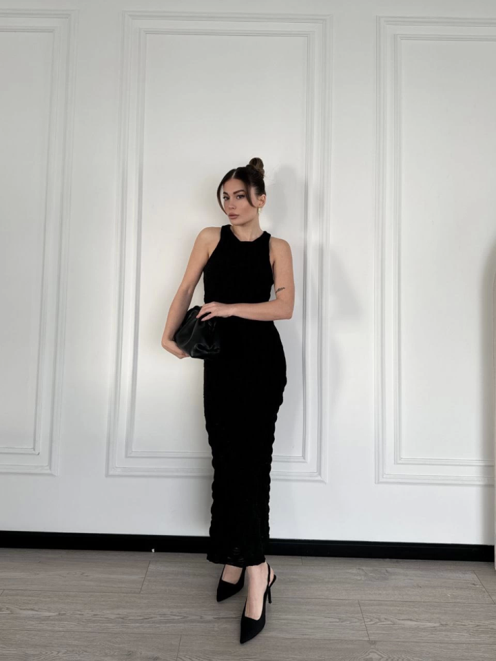 Kolsuz Uzun Elbise - Siyah