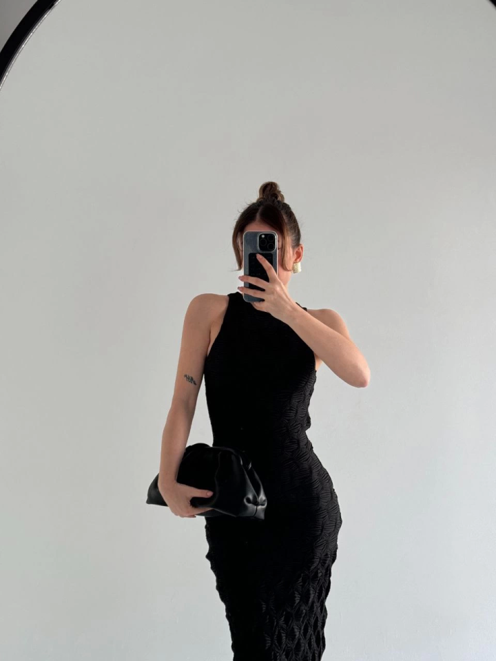 Kolsuz Uzun Elbise - Siyah