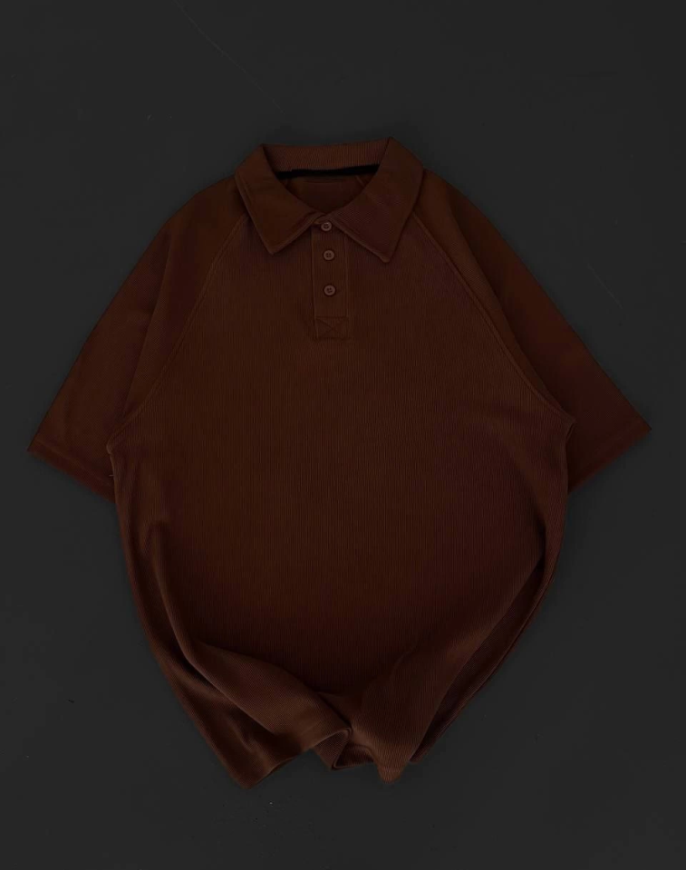 Yakalı Patlı Kısa Kol T-shirt - Kahverengi