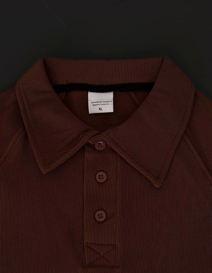 Yakalı Patlı Kısa Kol T-shirt - Kahverengi