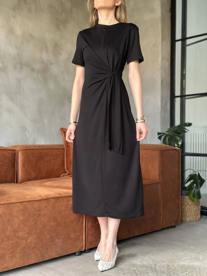 Osy Modal Yumuşak Dokulu Kumaş  Yandan Bağlamalı Elbise - Siyah